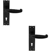 Loops 2x PAIR Creased Style Handle on Slim Lock Backplate 156 x 38mm Black Antique