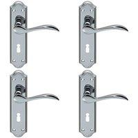 Loops 4x PAIR Curved Door Handle Lever on Lock Backplate 180 x 45mm Polished Chrome