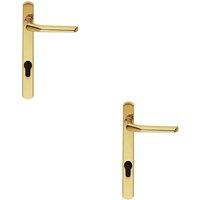 Loops 2x Straight Lever Door Handle on Lock Backplate Polished Brass 208mm X 25mm in Metallics