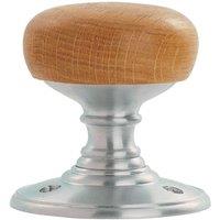 Loops PAIR Rounded Mortice Door Knob 60mm Diameter Oak Wood on Satin Chrome Rose