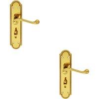 Loops 2x PAIR Reeded Scroll Lever on Shaped Bathroom Backplate 205 x 49mm Brass in Metallics