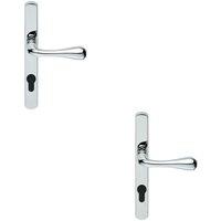 Loops 2x PAIR Flared Lever on Narrow Euro Lock Backplate 208 x 26mm Polished Chrome