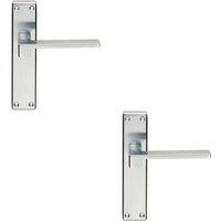 Loops 2x PAIR Flat Straight Lever on Latch Backplate Handle 180 x 40mm Satin Chrome
