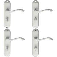 Loops 4x PAIR Curved Handle on Chamfered Bathroom Backplate 180 x 40mm Satin Chrome