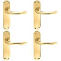 Loops 4x PAIR Slim Round Bar Handle on Shaped Latch Backplate 185 x 40mm Satin Brass in Metallics