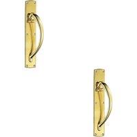 Loops 2x Right Handed Curved Door Pull Handle 457 x 75mm Backplate Polished Brass in Metallics