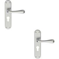 Loops 2x PAIR Smooth Round Bar Handle on Euro Lock Backplate 185 x 40mm Satin Chrome