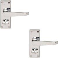 Loops 2x Straight Victorian Handle on Rectangular Bathroom Backplate Polished Chrome