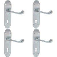 Loops 4x PAIR Victorian Upturned Handle on Lock Backplate 170 x 42mm Satin Chrome