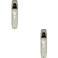 Loops 2x PAIR Line Detailed Door Knob on Lock Backplate 205 x 45mm Satin Nickel in Metallics