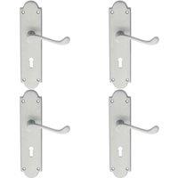 Loops 4x PAIR Victorian Scroll Handle on Lock Backplate 205 x 49mm Satin Chrome