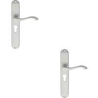 Loops 2x PAIR Curved Handle on Long Slim Euro Lock Backplate 241 x 40mm Satin Chrome