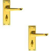Loops 2x PAIR Straight Victorian Lever on Bathroom Backplate 150 x 42mm Brass in Metallics