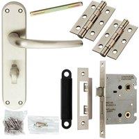 Loops Door Handle & Bathroom Lock Pack Satin Chrome Modern Round Bar Lever Backplate