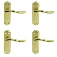 Loops 4x PAIR Curved Lever on Sculpted Latch Backplate 180 x 48mm Satin/Polished Brass in Metallics