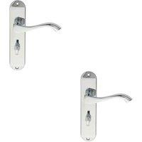 Loops 2x PAIR Curved Lever on Chamfered Bathroom Backplate 180 x 40mm Polished Chrome