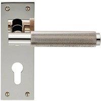 Loops PAIR Knurled Round Lever on Slim Euro Lock Backplate 150 x 50mm Polished Nickel in Metallics
