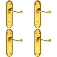 Loops 4x PAIR Reeded Scroll Handle on Shaped Lock Backplate 205 x 49mm Polished Brass in Metallics