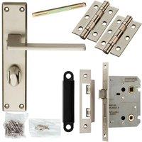 Loops Door Handle & Bathroom Lock Pack Satin Chrome Flat Arm Square Thumb Backplate
