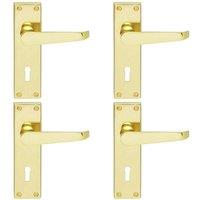Loops 4x PAIR Victorian Flat Lever on Lock Backplate Handle 150 x 42mm Polished Brass in Metallics