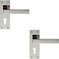 Loops 2x PAIR Straight Square Lever on Euro Lock Backplate 150 x 50mm Polished Nickel in Metallics