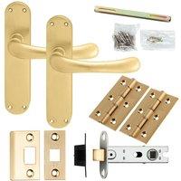 Loops Door Handle & Latch Pack Satin Brass Smooth Rounded Lever Curved Backplate in Metallics