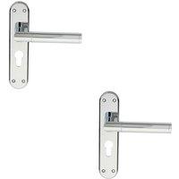 Loops 2x Round Bar Lever on Euro Lock Backplate Door Handle 180 x 40mm Polished Chrome