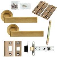 Loops Door Handle & Latch Pack Antique Brass Square Lever Screwless Round Rose in Metallics