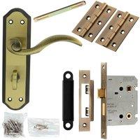Loops Door Handle & Bathroom Lock Pack Bronze Spiral Lever Thumb Turn Backplate