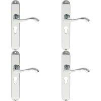 Loops 4x PAIR Curved Lever on Long Slim Euro Lock Backplate 241 x 40mm Polished Chrome