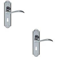 Loops 2x PAIR Curved Door Handle Lever on Lock Backplate 180 x 45mm Polished Chrome