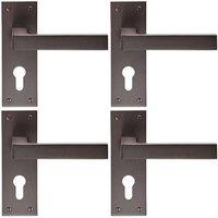 Loops 4x PAIR Straight Square Handle on Euro Lock Backplate 150 x 50mm Matt Bronze