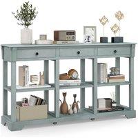 Costway 3-Tier Console Table Wooden Sofa Side Table W/ Storage Shelves & 3 Drawers in Blue