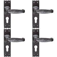 Loops 4x PAIR Creased Style Lever on Slim Euro Lock Backplate 156 x 38mm Black Antique