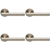 Loops 4x PAIR Straight Round T Bar Lever on Slim Round Rose Concealed Fix Satin Steel in Metallics