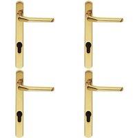 Loops 4x Straight Lever Door Handle on Lock Backplate Polished Brass 208mm X 25mm in Metallics
