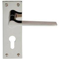 Loops PAIR Flat Straight Lever on Slim Euro Lock Backplate 150 x 50mm Polished Nickel in Metallics