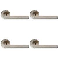 Loops 4x PAIR Oval Shaped Mitred Bar Handle on Round Rose Concealed Fix Satin Steel in Metallics