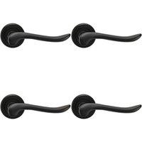 Loops 4x PAIR Scroll Shaped Lever Handle on Round Rose Concealed Fix Matt Black
