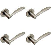 Loops 4x PAIR Angular Design Curved Handle Concealed Fix Round Rose Satin Steel in Metallics