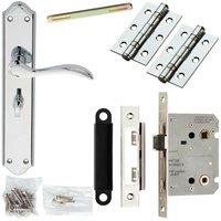 Loops Door Handle & Bathroom Lock Pack Chrome Tall Victorian Thumb Turn Backplate