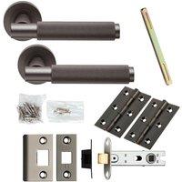 Loops Door Handle & Latch Pack Matt Bronze Knurled Round Bar Screwless Round Rose