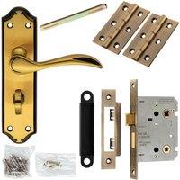 Loops Door Handle & Bathroom Lock Pack Bronze Curved Lever Thumb Turn Backplate