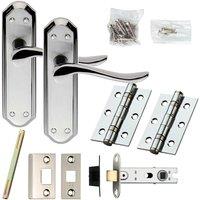 Loops Door Handle & Latch Pack Chrome & Satin Nickel Curved Lever Ornate Backplate in Metallics