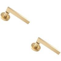 Loops 2x PAIR Straight Plinth Mounted Handle on Round Rose Concealed Fix Satin Brass in Metallics