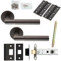 Loops Door Handle & Latch Pack Matt Black Knurled Mitred Lever Screwless Round Rose
