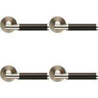 Loops 4x PAIR Carbon Fibre Round Bar Handle on Round Rose Concealed Fix Satin Steel in Metallics