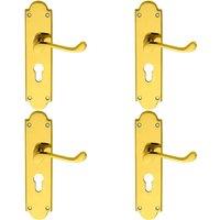 Loops 4x PAIR Victorian Scroll Lever on Euro Lock Backplate 205 x 49mm Polished Brass in Metallics