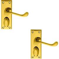 Loops 2x PAIR Victorian Scroll Handle on Privacy Backplate 118 x 43mm Polished Brass in Metallics