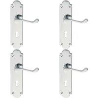 Loops 4x PAIR Victorian Scroll Handle on Lock Backplate 205 x 49mm Polished Chrome